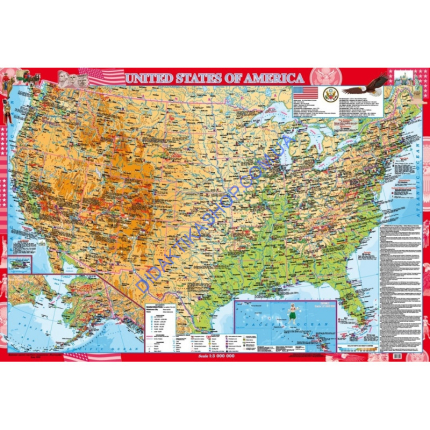 Карта USA (США) фізична м-б 1:3 000 000 розмір 158х108 см